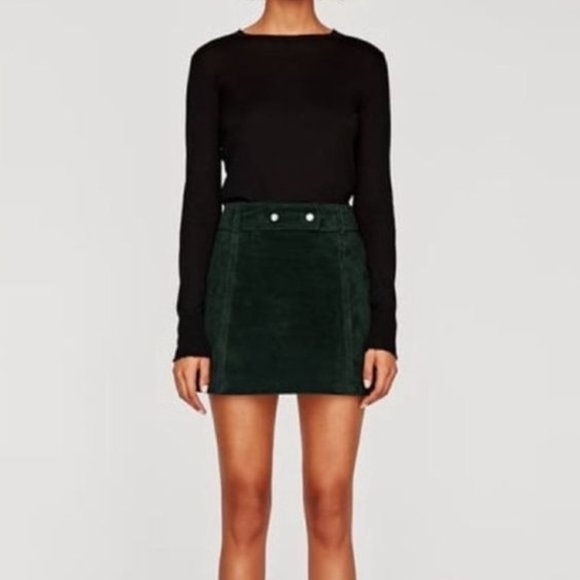 Zara Dresses & Skirts - Zara Green Suede Belted Mini Skirt